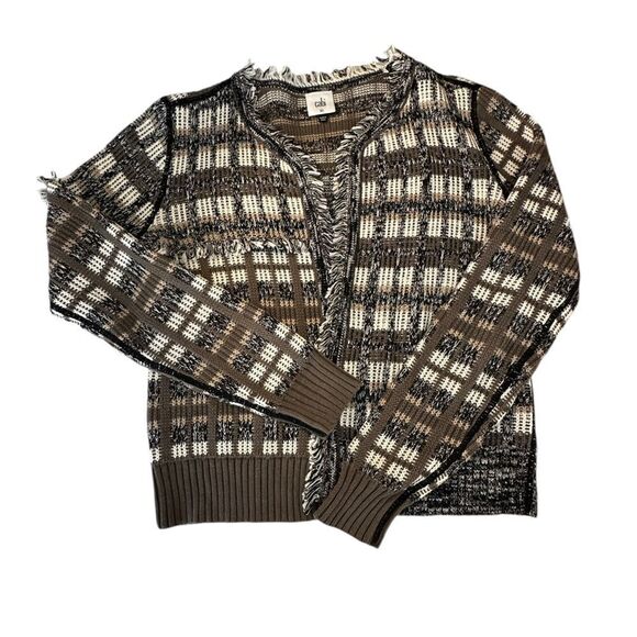 Cabi Women's Brown and White Plaid Classic Cardigan Size XS Slim Fit Cropped - Picture 11 of 11